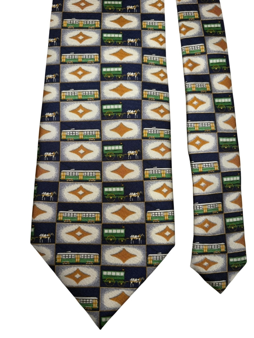 Givenchy 100% Silk Navy Cream Horse Carriage Made in Italy Designer Tie